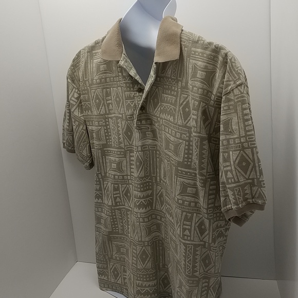 Bugle Boy Co. men's vintage short sleeve polo shirt large browns geometric print - Picture 3 of 12